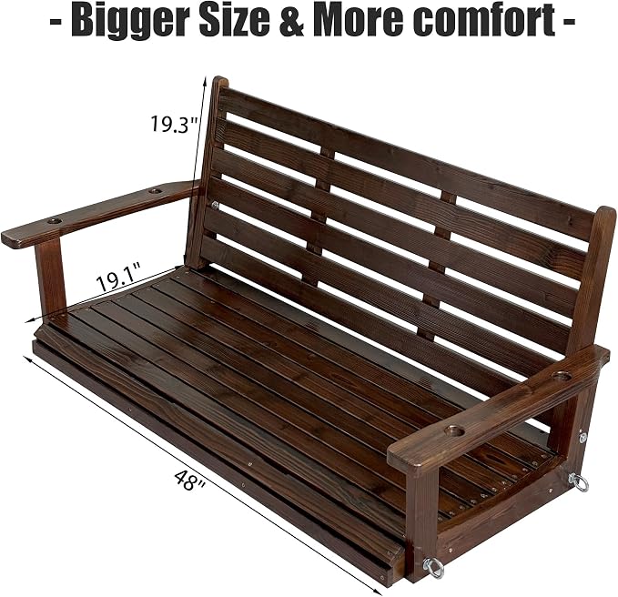 Wooden Porch Swing, Ergonomic Seat, Bench Swing - Image 4