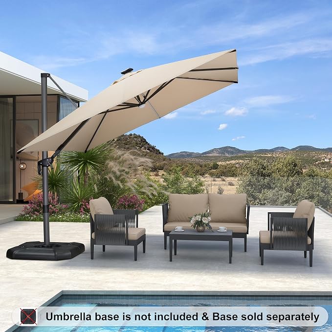 PURPLE LEAF 10 Feet Patio Umbrella Outdoor Cantilever Solar Powered LED Square - Image 2