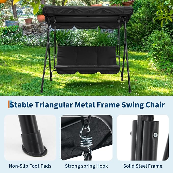 3 Person Porch Swing Chair, Outdoor Patio Swing Chair - Image 6