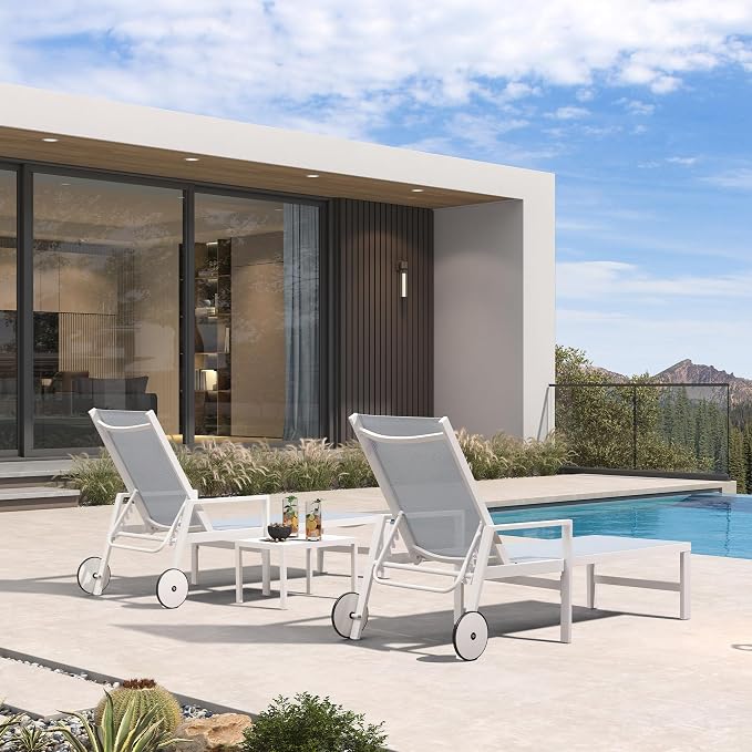 PURPLE LEAF Lounge Chair Outdoor Set 2 Pieces White Aluminum Chaise Lounge - Image 3