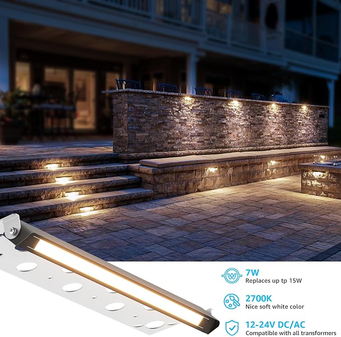 SUNVIE 12 Inch LED Hardscape Lighting 2700K Soft White Retaining Wall Lights 7W - Image 2