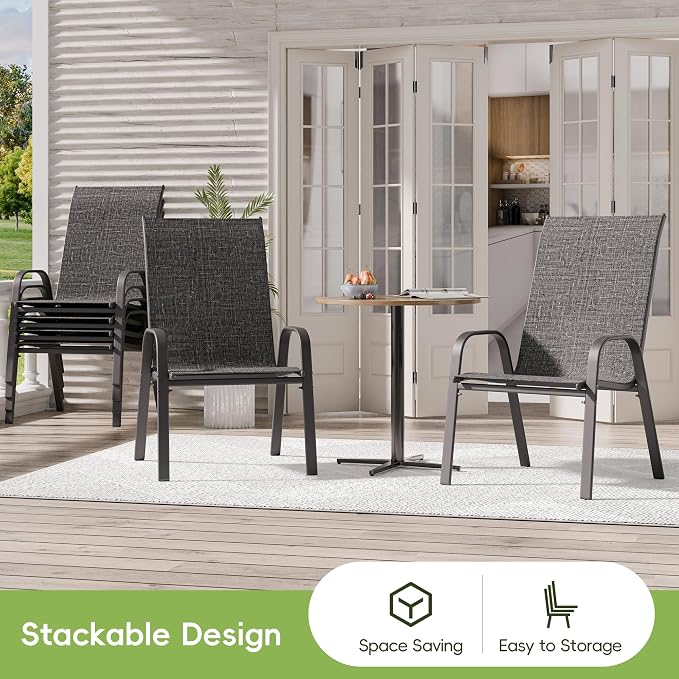 Patio Chairs Set of 6, Stackable Outdoor Dining Chairs - Image 6