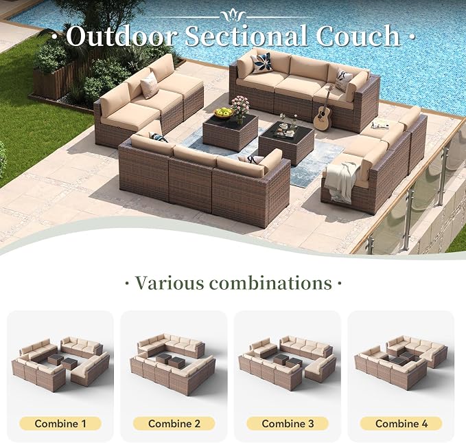 Aoxun 14 Piece Patio Furniture Set Wicker Rattan Patio Conversation Set Outdoor - Image 5