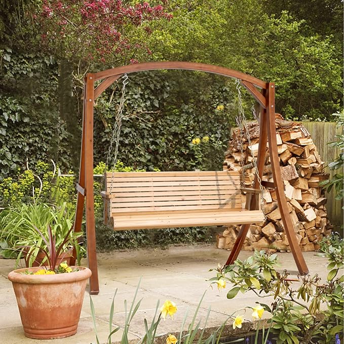 VINGLI Upgraded Patio Wooden Porch Swing - Image 7