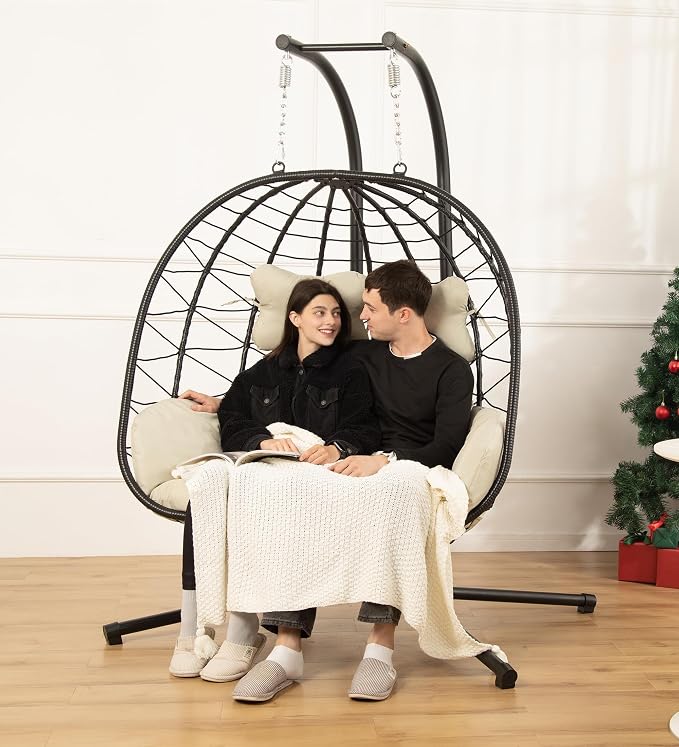 Double Egg Chair with Stand Hammock Swing Chair Foldable Hanging Loveseat by DoubleTT