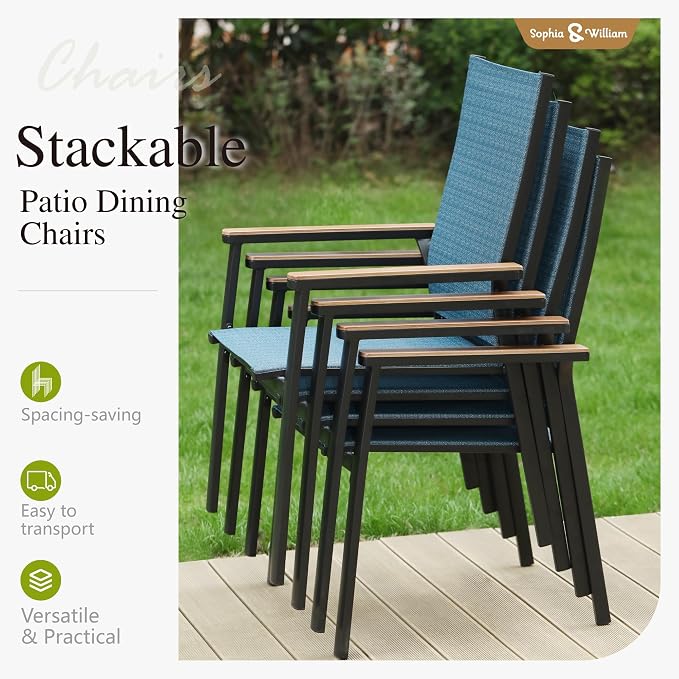 Sophia & William Patio Dining Set 5 Pieces, 4 Stackable Aluminum Textilene - Image 2