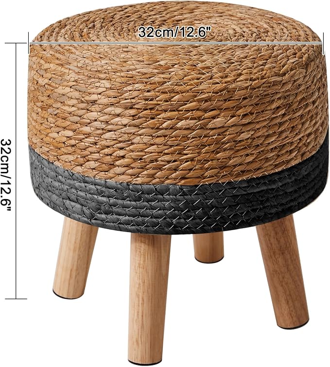 YMYNY Foot Stool Natural Seagrass Hand Weave, 12.6" Small Ottoman, Round - Image 3