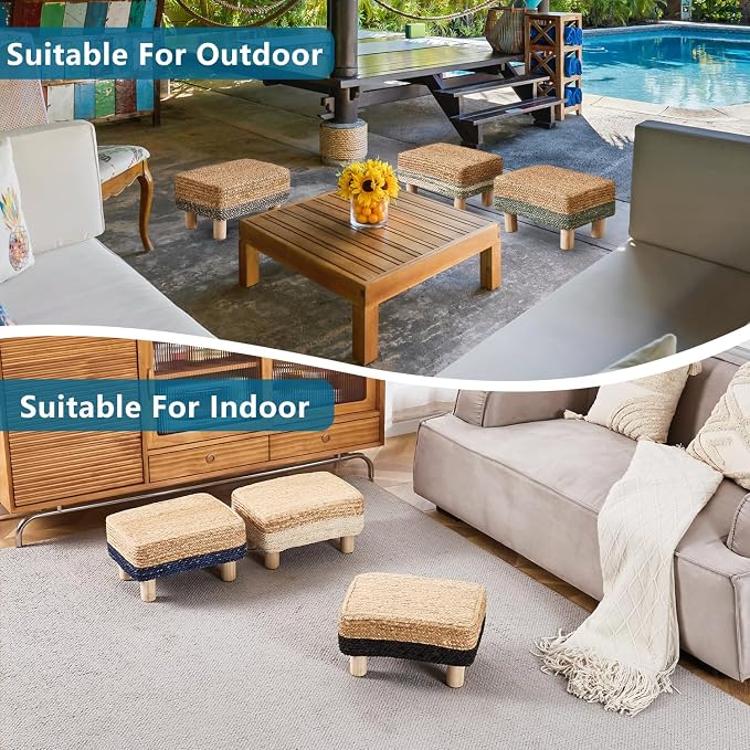 Wimarsbon Natural Seagrass Footstool Ottoman Rectangular Footrest Pouf Ottomans - Image 5