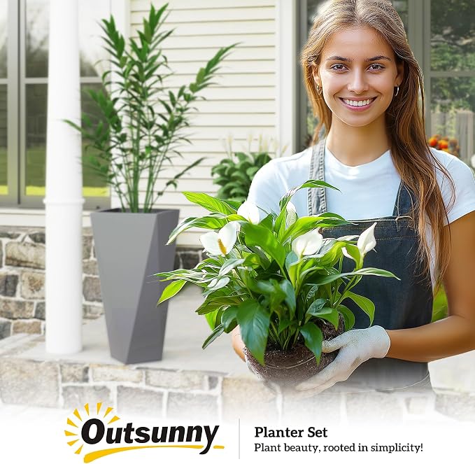 Outsunny Set of 3 Tall Planters, MgO Indoor Outdoor Planters - Image 9