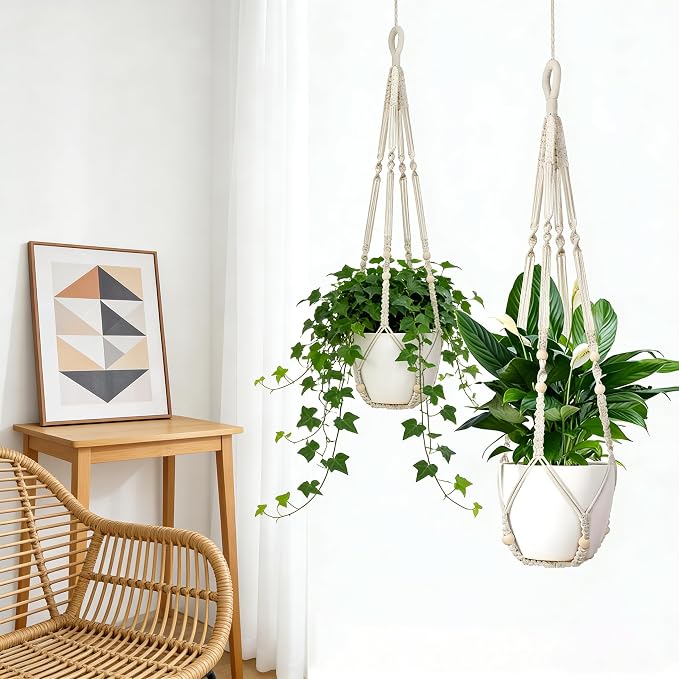 Macrame Plant Hanger Set of 2, 35 Inch Indoor Hanging Planter - Image 3