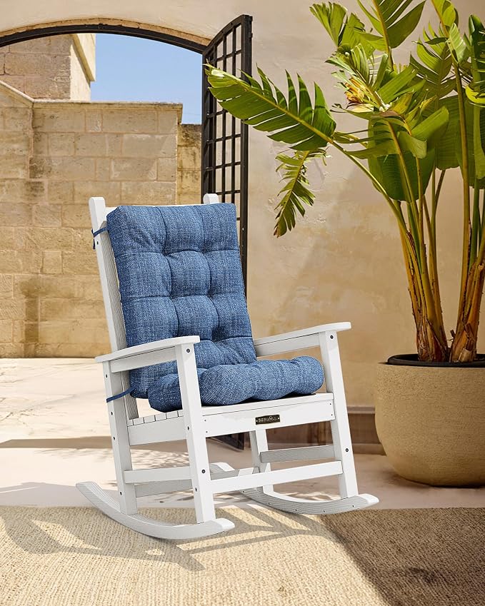 SERWALL HDPE Outdoor Rocking Cushion Set of 4, Memory Foam Cushion Navy - Image 5