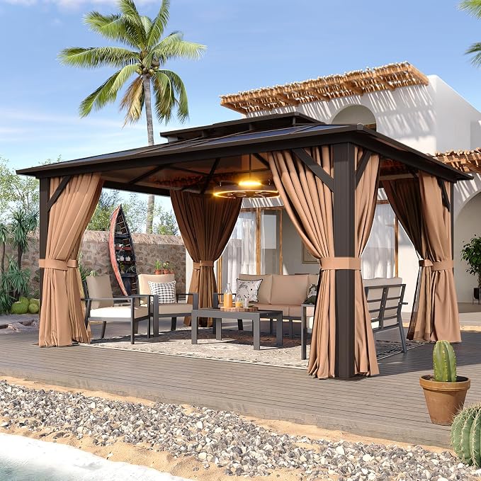 Aoxun 12'x10' Hardtop Gazebo, Aluminum Frame Permanent Pavilion by Aoxun