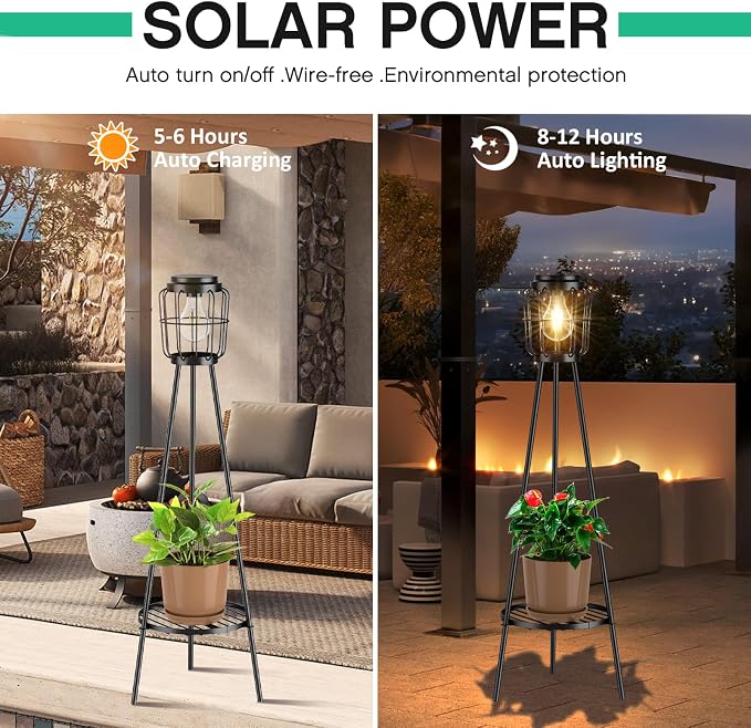 Solar Lights with Plant Stand, Outdoor Floor Lamp, Waterproof Solar LED Edison - Image 2