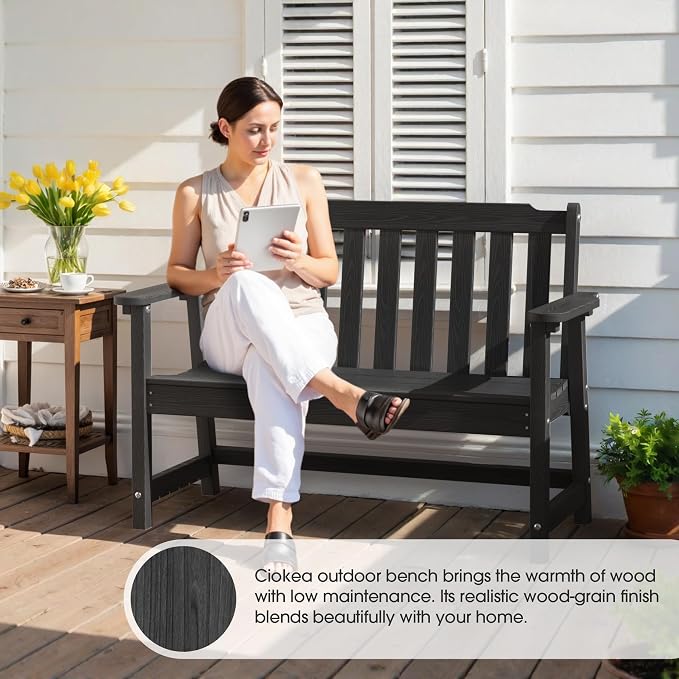 Ciokea 49" Heavy Duty Outdoor Bench Set of 2, HDPE Weatherproof Garden Bench - Image 5