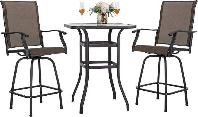 NUU GARDEN 3 Piece Patio Bar Set, Textilene Bar Stools Set, All Weather Outdoor by NUUGARDENCORPORATION