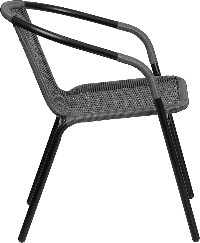 Flash Furniture Lila 2 Pack Gray Rattan Indoor-Outdoor Restaurant Stack Chair - Image 9