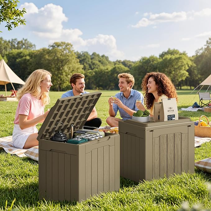 JUMMICO 31 Gallon Resin Deck Box Waterproof Indoor Outdoor Storage Boxes - Image 7