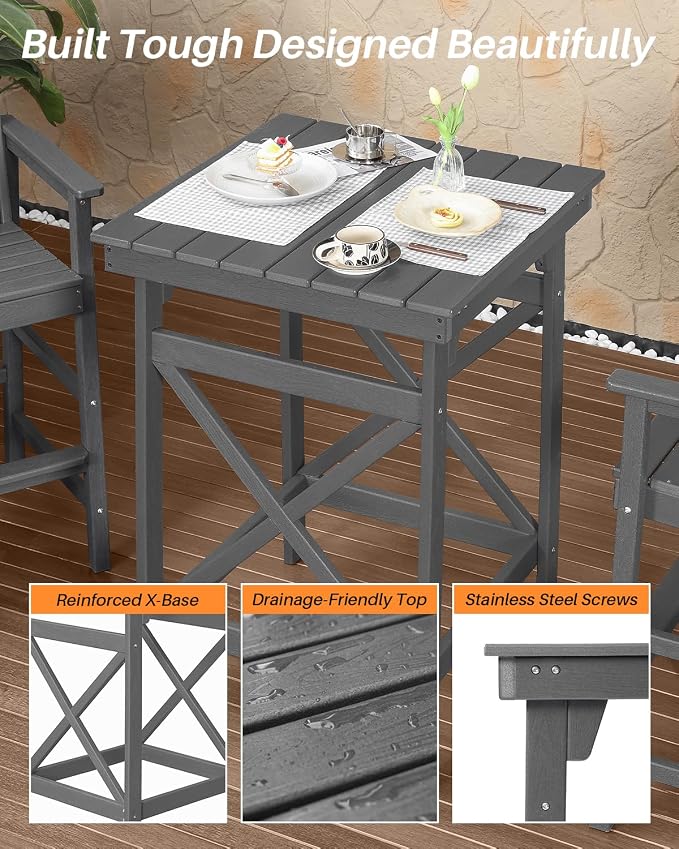 5 Pieces Adirondack Bar Chairs Set, HDPE Patio Bar Height Table and Chairs - Image 7
