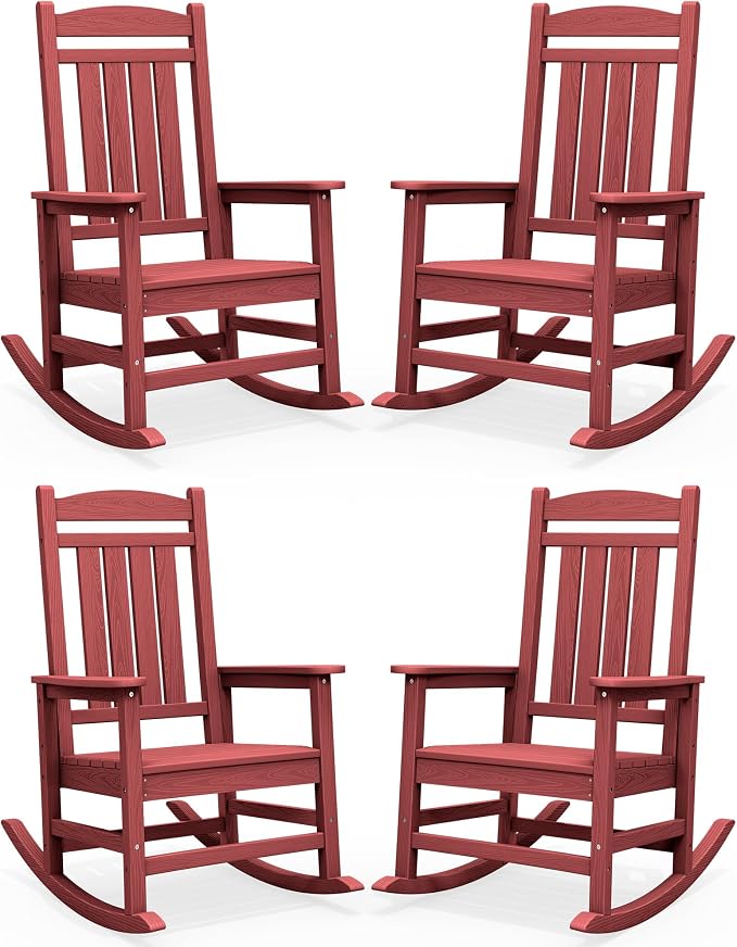 SERWALL Patio Rocking Chairs Set of 4, HDPE Outdoor Rockers by SERWALL
