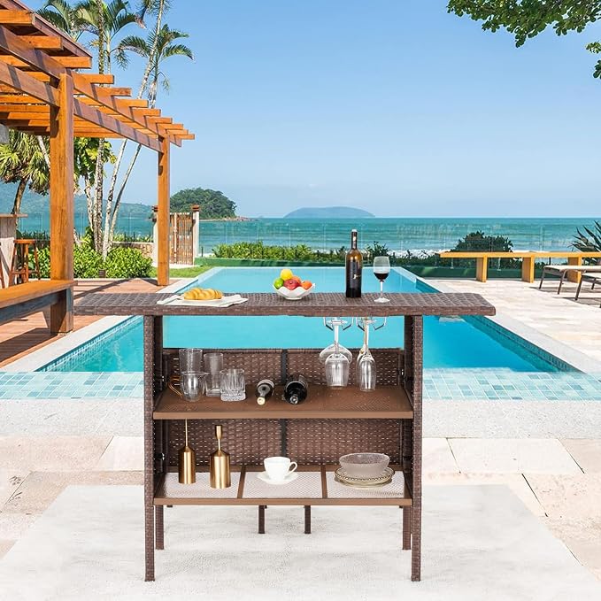 ECOTOUGE Patio Wicker Bar Table, Outdoor Rattan Counter Table - Image 2