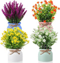 Cindeer 4 Pcs Large Artificial Potted Flowers Fake Potted Plants Plastic Faux by Cindeer