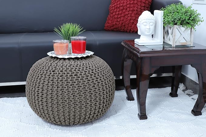 FRELISH DECOR Round Pouf Ottoman Hand Knitted 100% Cotton Pouf - Image 4