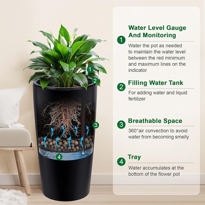 GarveeLife 30 in Tall Planters for Outdoor Plants Set of 2, Large Outdoor - Image 4