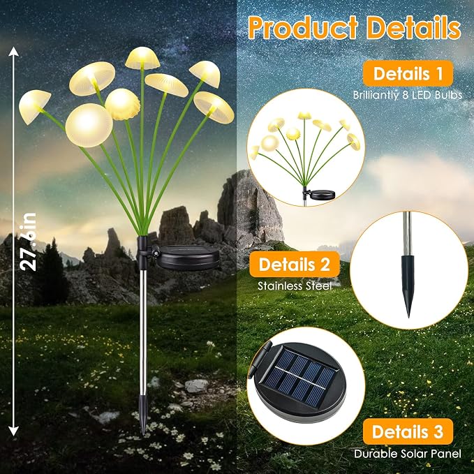 KAQ 4PK 32LED Solar Garden Lights Outdoor Waterproof | Solar Mushroom Lights - Image 4