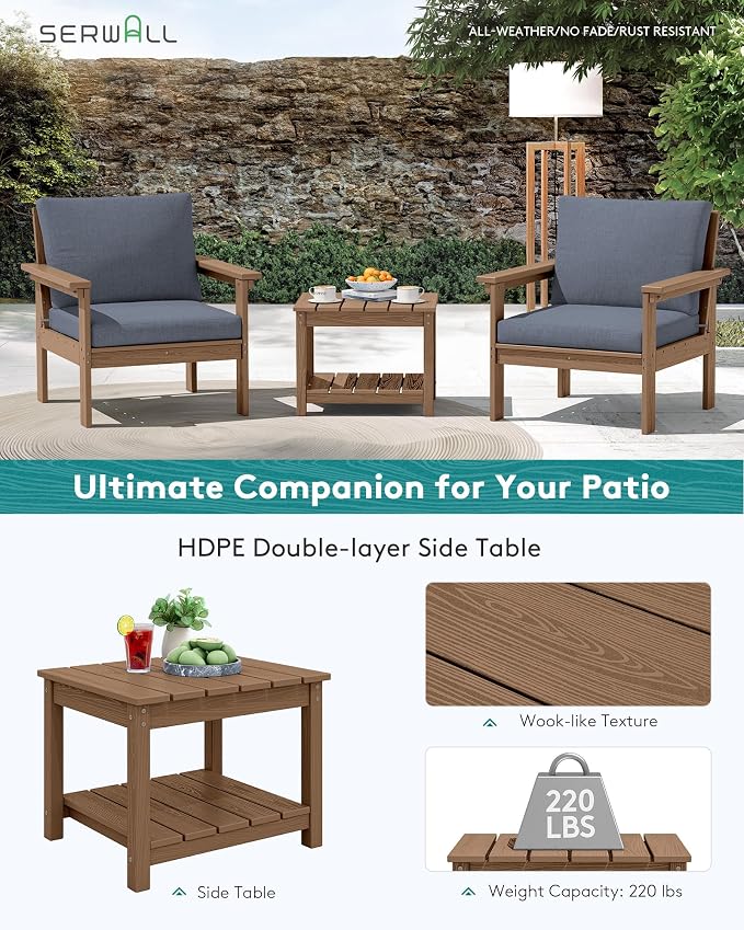 SERWALL HDPE Patio Sofa Set, 3-piece Sectional Outdoor Furniture Set, All - Image 5