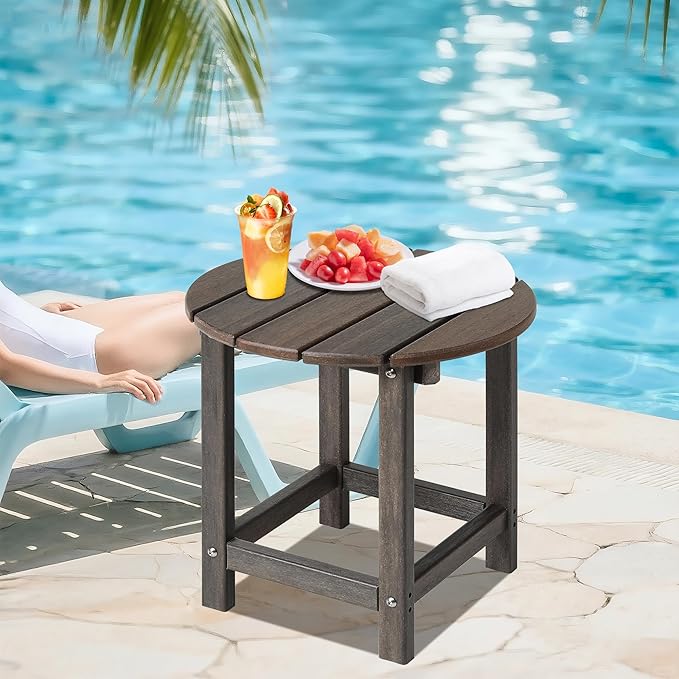LZRS Round Adirondack Patio Side Table End Table, Outdoor Side Tables - Image 2