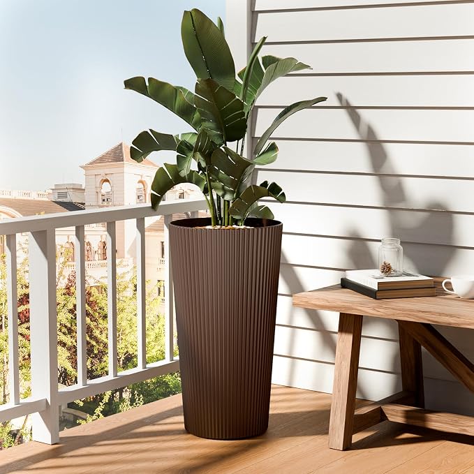 FONTOI 23.6" Tall Planter for Outdoor Plants Set of 2 Large Outdoor Plastic - Image 6