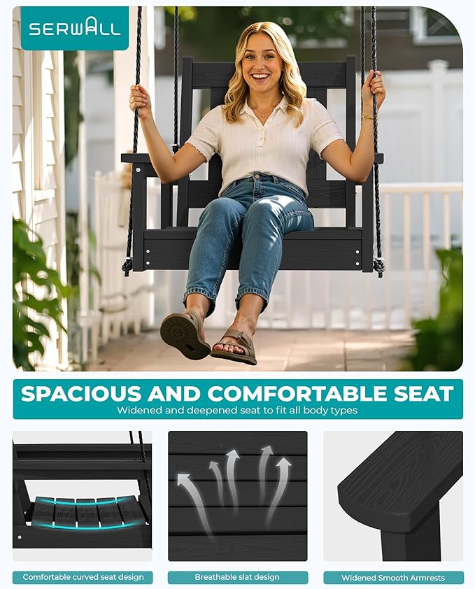 SERWALL HDPE Single Porch Swing, Heavy Duty Single Person Swing Chair - Image 6