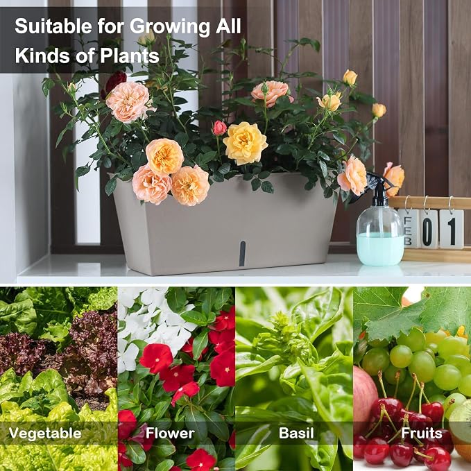 Window Box Planter 6 Pcs, 12.6 Inches Self Watering Rectangle Flower Plant Pots - Image 6