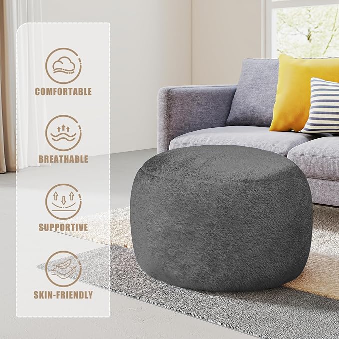 Round Pouf Ottoman Foot Rest, 29 X 18Inch Floor Poufs Footstool, A Round Modern - Image 8