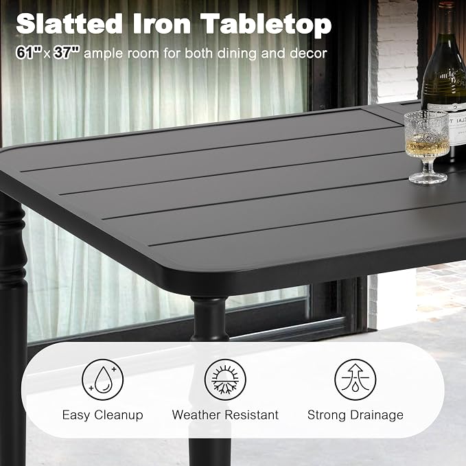 NUU GARDEN Weather-Resistant Outdoor 61” x 37” Rectangle Metal Dining Table - Image 6