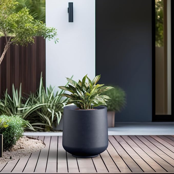Kante 15.3" Dia Round Concrete Planter, Outdoor Indoor Large Plant Pots - Image 4