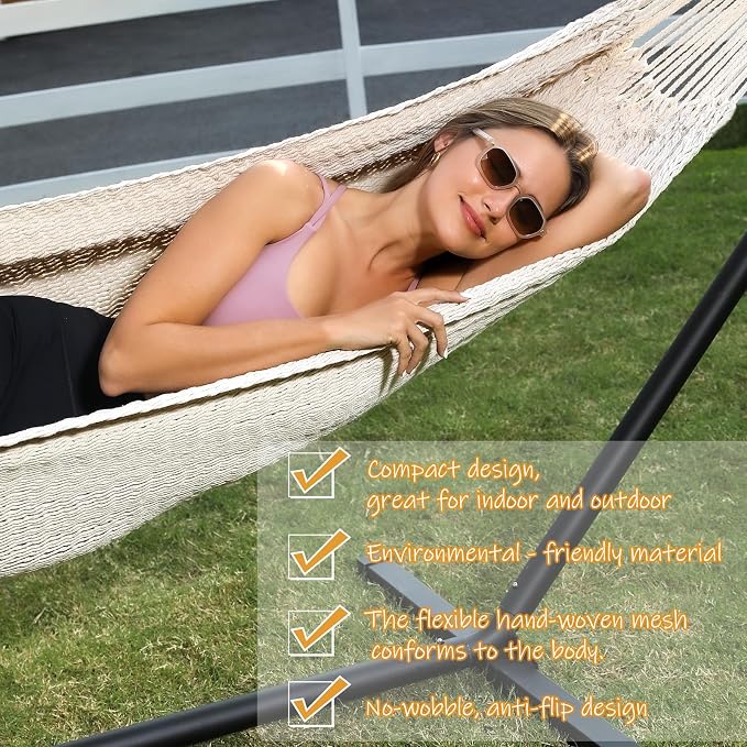 ZEAN Handwoven Hammock by Thick Cotton Rope XL Two Person Hammock - Image 4