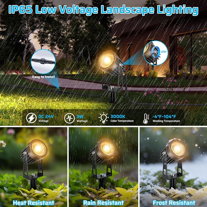 All-in-One Low Voltage Landscape Lighting Kit, 8 Pack Landscape Lights - Image 3