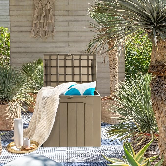 JUMMICO 31 Gallon Resin Deck Box Waterproof Indoor Outdoor Storage Boxes - Image 3