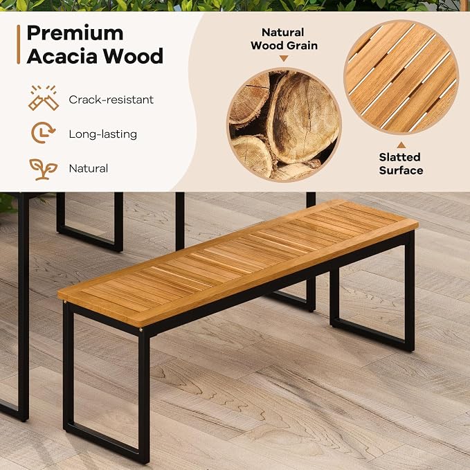 Tangkula 6 Pieces Outdoor Acacia Wood Dining Set, Patio Table and Chairs Set - Image 8