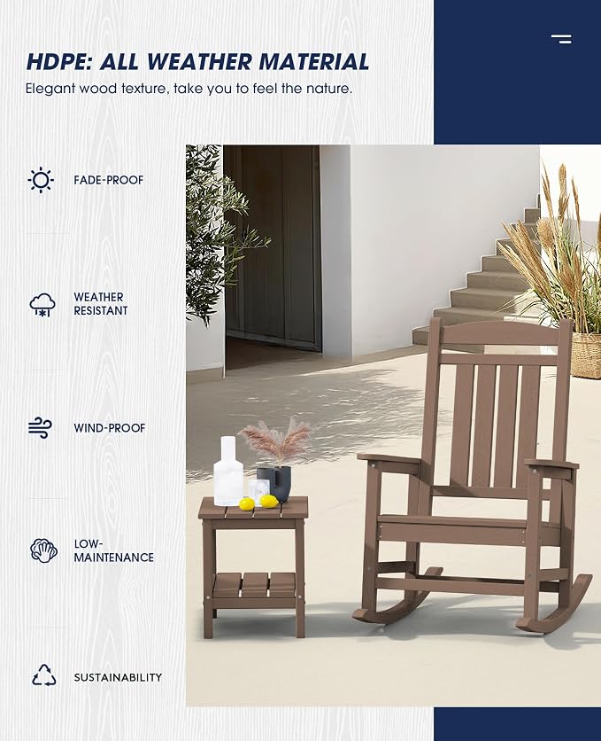 KINGYES HDPE Outdoor Rocking Chair Set of 4, Widened Seat Patio Rocking Chair - Image 5