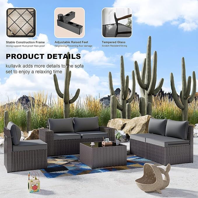 Kullavik Outdoor Patio Furniture Set, 12 Pieces Sectional Rattan Sofa Set Brown - Image 3