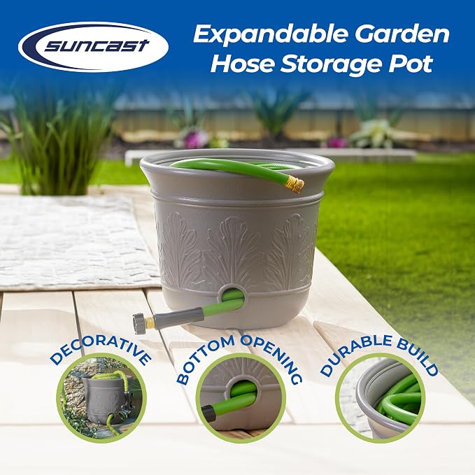 Suncast 300 Foot Heavy Duty 5 Gallon Decorative Plastic Hose Pot - Image 2