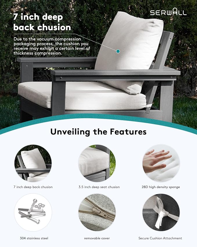 SERWALL HDPE Patio Furniture Set, 7-piece Outdoor Sectional Sofa Set, All - Image 4