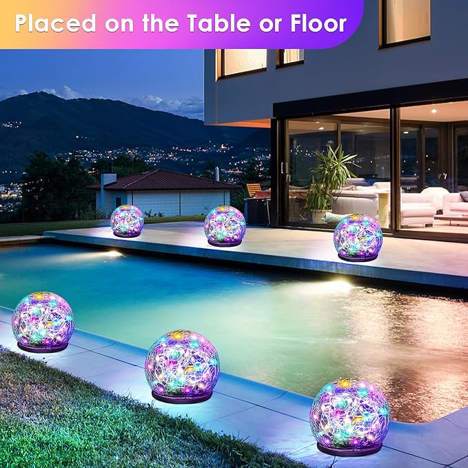 2 Pack 60 LED Garden Solar Lights Outdoor Decorative, Colored Cracked Glass - Image 2