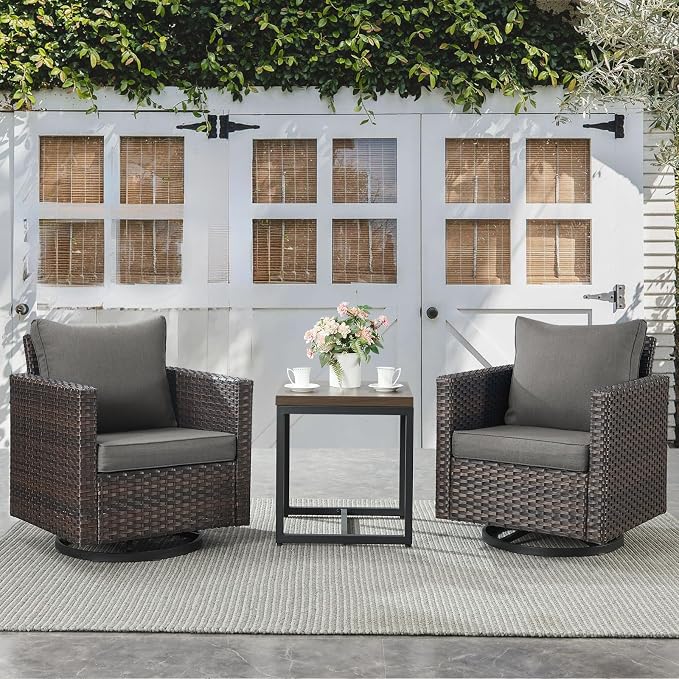 Belord Outdoor Bistro Set 3 Piece Wicker Swivel Rocker Patio Chairs, Oversize by Belord