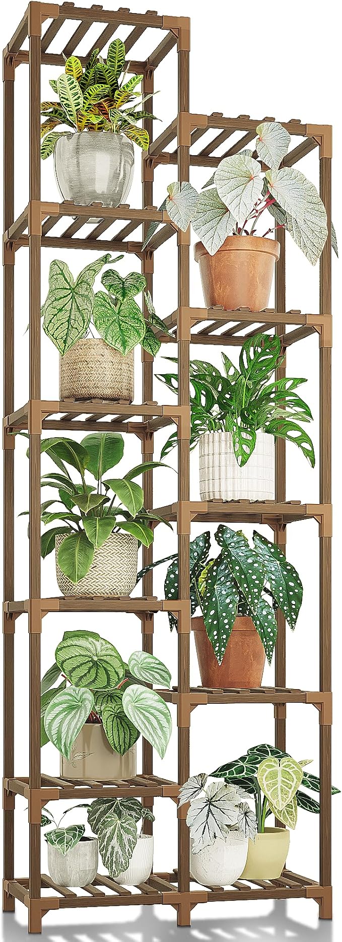 Bamworld Plant Stand Indoor Outdoor 11 Tier Tall Large Wood Plant Shelf Multi by Bamworld