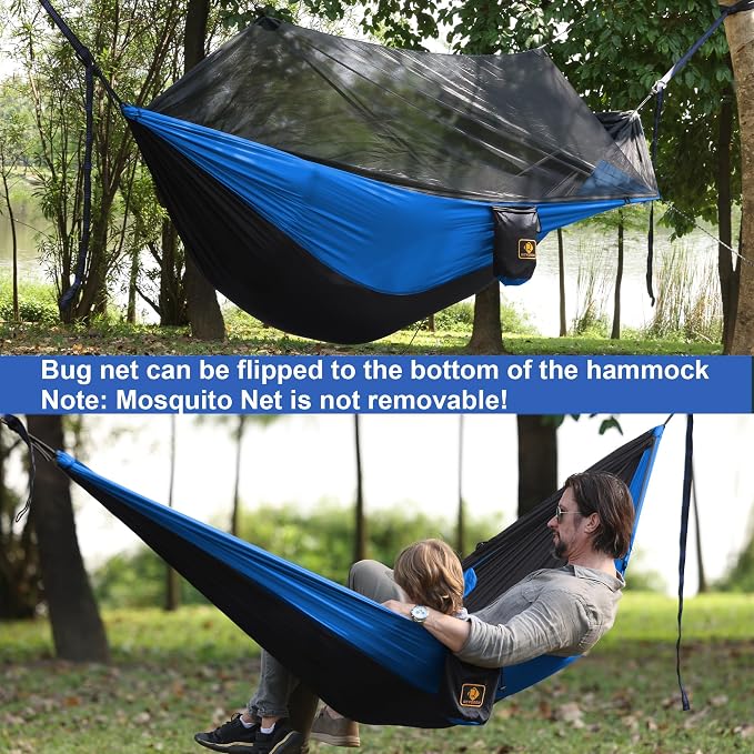 Camping Hammock with Net, Travel Portable Lightweight Hammocks with Tree Straps - Image 3