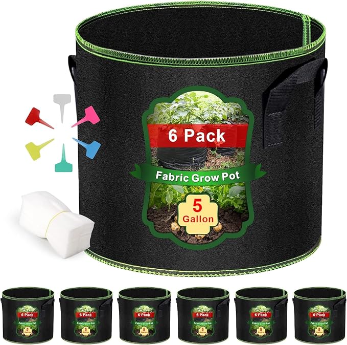 5 Gallon Fabric Grow Bags 6-Pack, Thickened Aeration Planter Bags by Createagardenyoulove
