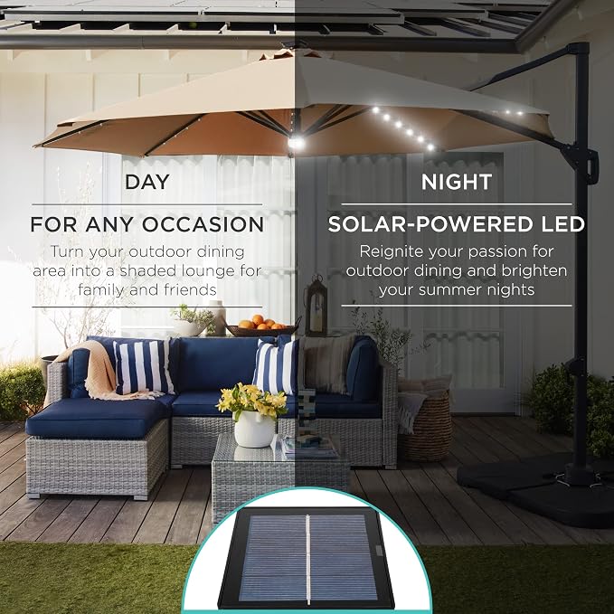 Best Choice Products 10ft Solar LED Cantilever Patio Umbrella, 360-Degree - Image 3